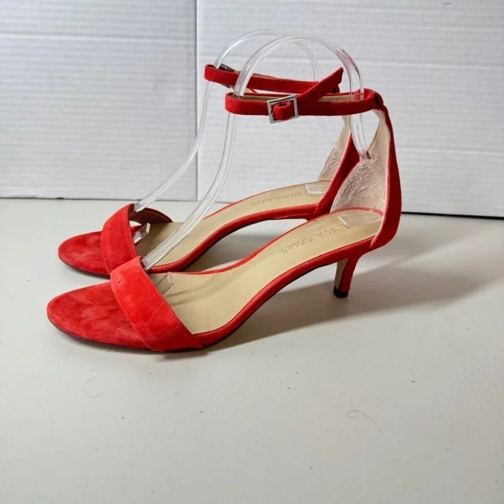 Enzo Angiolini Women’s Red Ankle Strap Open Toe Heels Size 7 1/2B Formal Party